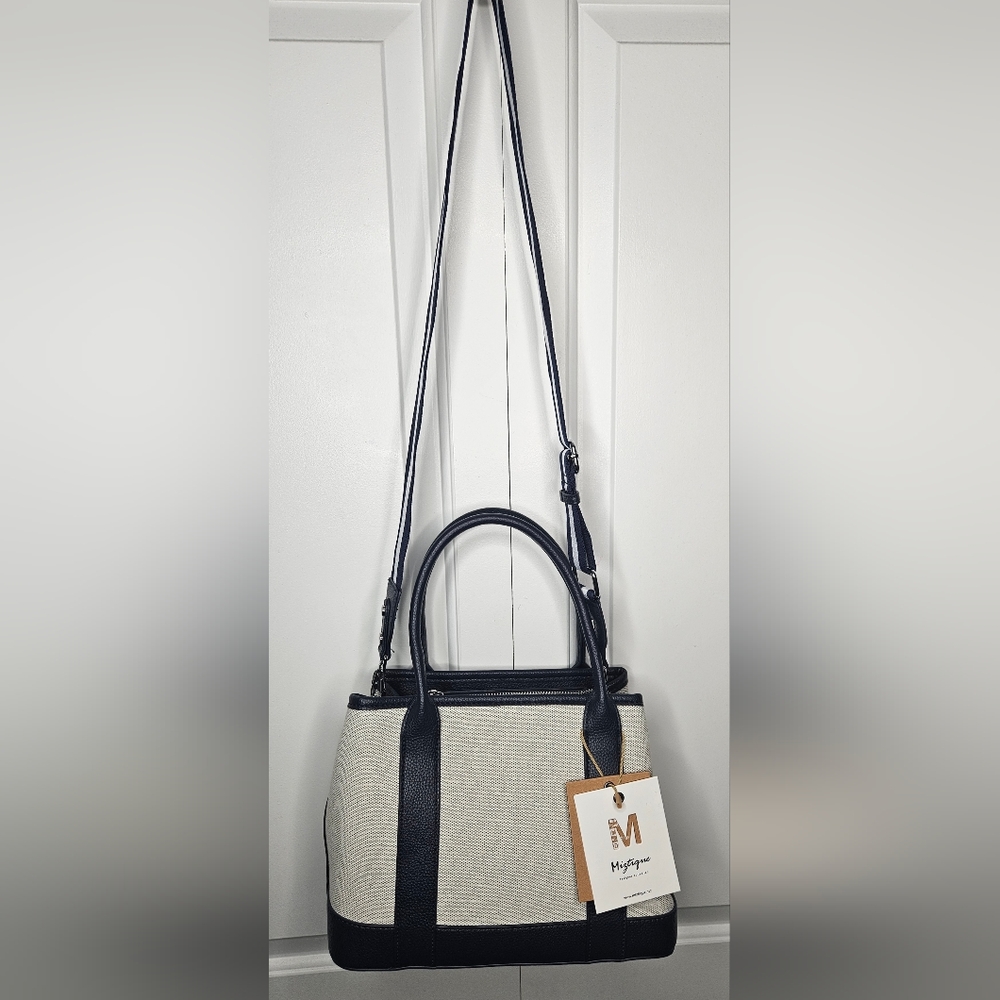 Miztique Lia Canvas Satchel Navy Vegan Leather - Picture 6 of 9